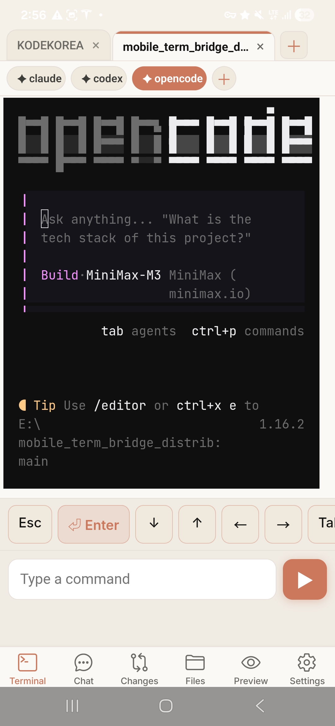 OpenCode terminal on mobile